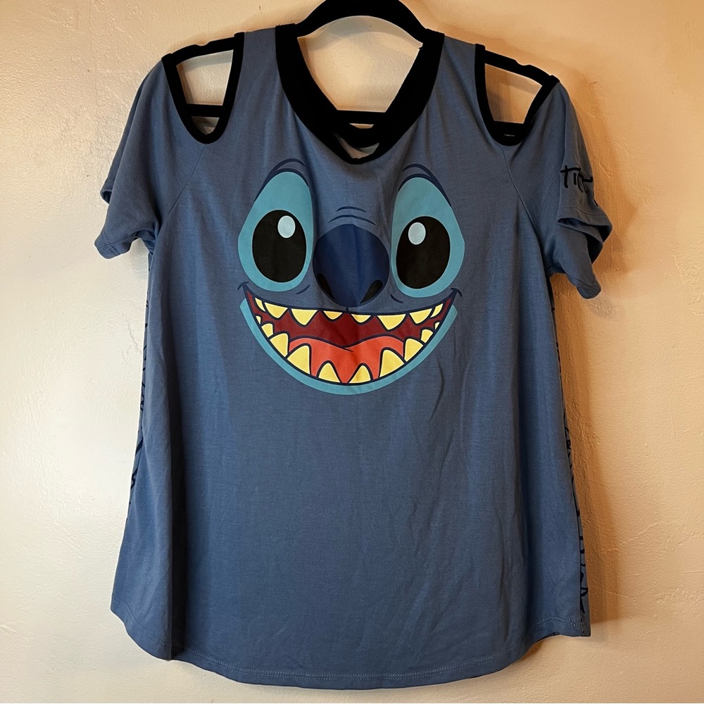 NWOT Disney Parks Stitch Cold Shoulder Tee with Autographed Sleeve